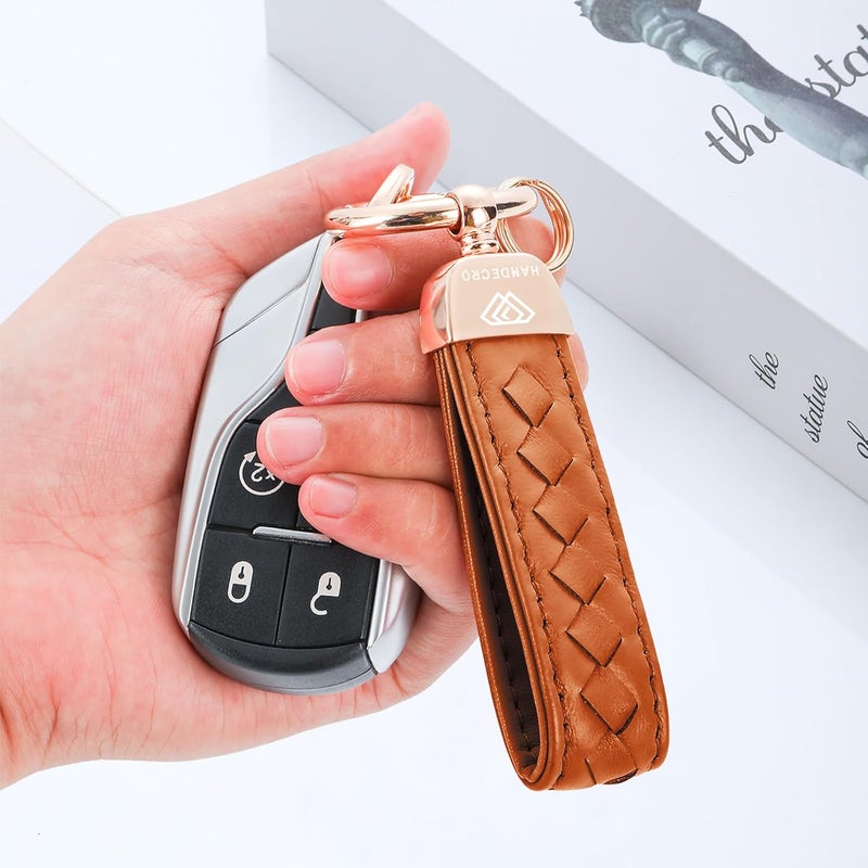 Hamdecro Store Genuine Leather Car Keychain, Handmade Knit Sheepskin Key chains for Women, Universal Key Fob Holder with 360 Degree Rotatable, Anti-Lost D-Ring, 2 Keyrings and 1 Screwdriver – Orange - Image 5